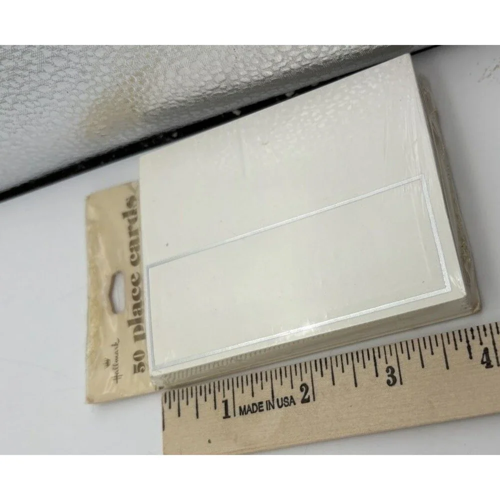 Vintage Hallmark 50 Blank Place Cards White Silver Border NOS Sealed USA